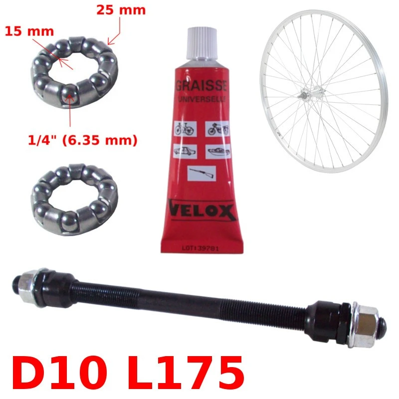 KIT AXE DE ROUE ARRIERE Ø 10mm Lg. 175mm GRAISSE ROULEMENT 3 KIT AXE DE ROUE ARRIERE Ø 10mm Lg. 175mm GRAISSE ROULEMENT