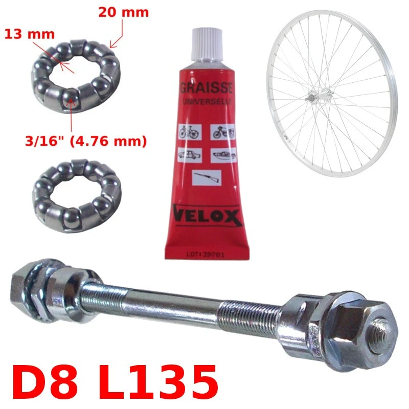 KIT AXE DE ROUE AVANT Ø 8mm Lg. 135mm GRAISSE ROULEMENT 3 KIT AXE DE ROUE AVANT Ø 8mm Lg. 135mm GRAISSE ROULEMENT